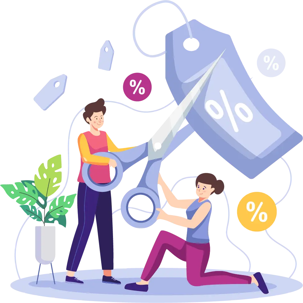 Couple cutting discount coupons for big sale